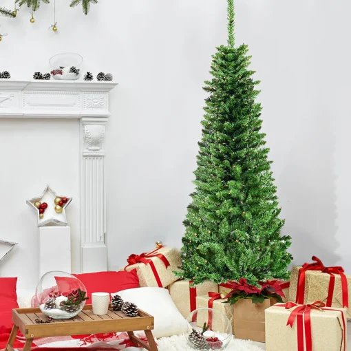 Discount 4.5ft Pre-Lit Hinged Pencil Christmas Tree 150 White Lights Pre-Lit