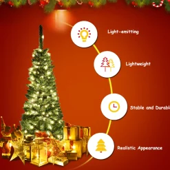 Discount 4.5ft Pre-Lit Hinged Pencil Christmas Tree 150 White Lights Pre-Lit