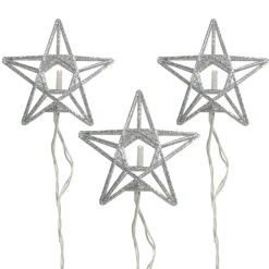 Sale 10-Count Battery Operated Warm Clear Sparkling Glittered Star Christmas Light set, 6.6ft Silver Wire Battery Operated