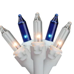 New 35-Count Blue and Clear Mini Christmas Light Set - 7' White Wire Incandescent