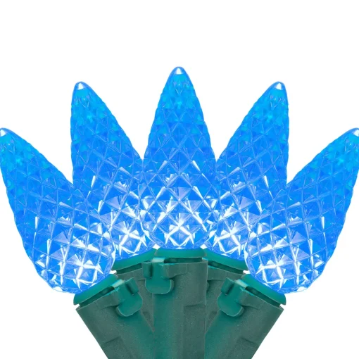 Sale 70-Count Blue Faceted LED C6 Christmas Light Set - 23ft Green Wire C5 & C6 Lights