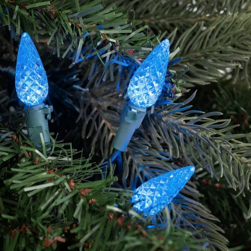 Sale 70-Count Blue Faceted LED C6 Christmas Light Set - 23ft Green Wire C5 & C6 Lights