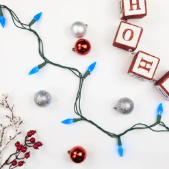Sale 70-Count Blue Faceted LED C6 Christmas Light Set - 23ft Green Wire C5 & C6 Lights