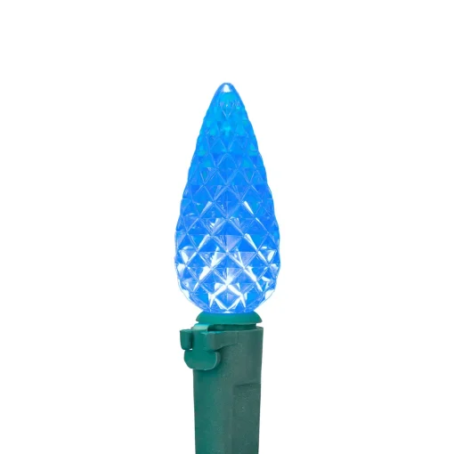 Sale 70-Count Blue Faceted LED C6 Christmas Light Set - 23ft Green Wire C5 & C6 Lights