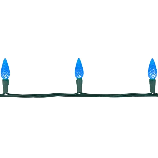 Sale 70-Count Blue Faceted LED C6 Christmas Light Set - 23ft Green Wire C5 & C6 Lights