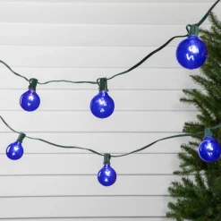 Outlet 10-Count Blue G50 Globe Christmas Patio Lights- 9ft, Green Wire Globes