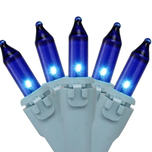 50-Count Blue Mini Christmas Lights Set - 17ft Blue Wire Incandescent