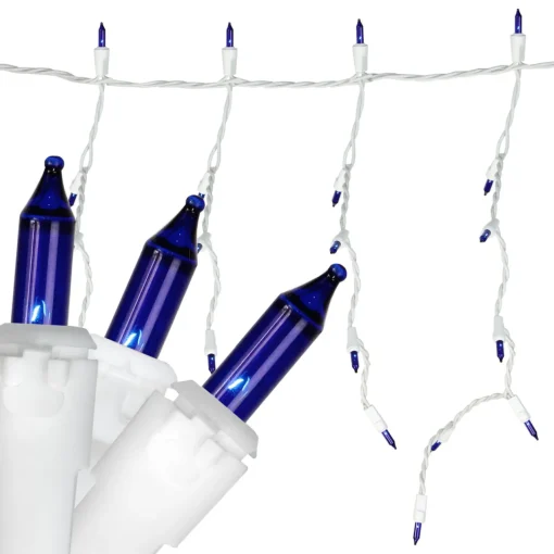 Hot 100-Count Blue Mini Icicle Incandescent Christmas Light Set, 5.75ft White Wire Icicles