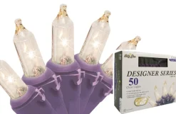 50-Count Clear Incandescent Mini Christmas Light Set, 19ft Purple Wire Incandescent