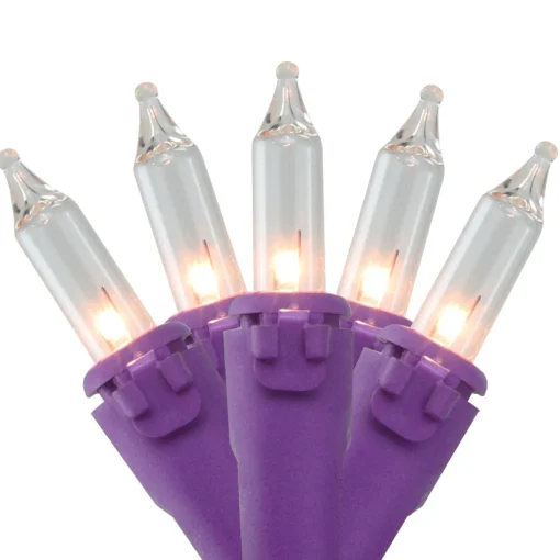 50-Count Clear Incandescent Mini Christmas Light Set, 19ft Purple Wire Incandescent