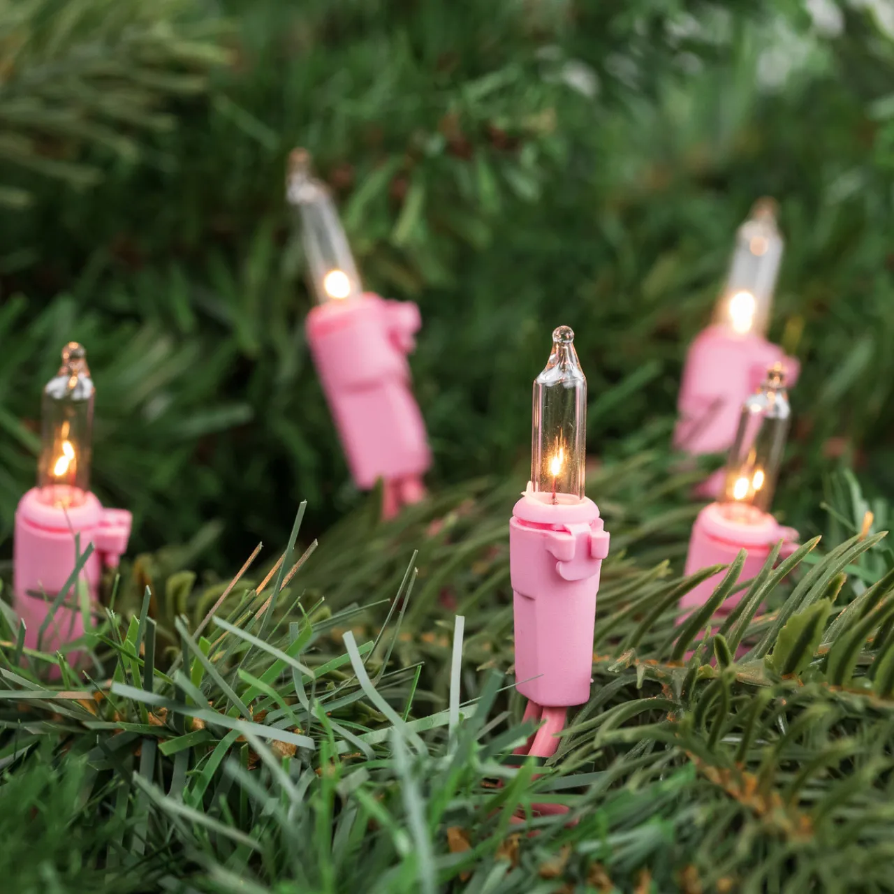 Sale 100-Count Clear Mini Christmas Light Set - 20.25' Pink Wire Incandescent