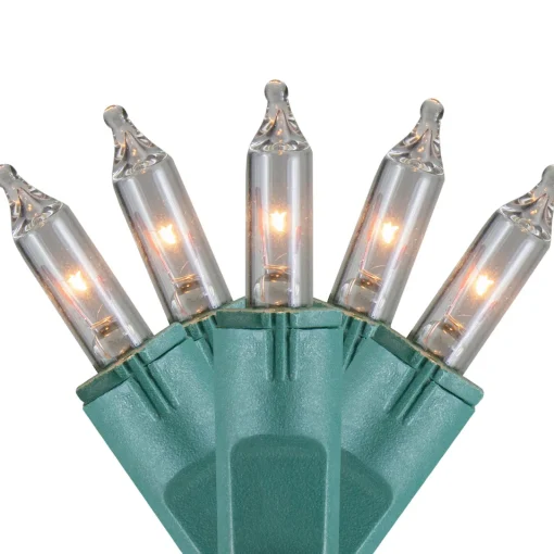 Online 100-Count Clear Perm-O-Snap Mini Christmas Light Set, 49.3ft Green Wire Incandescent