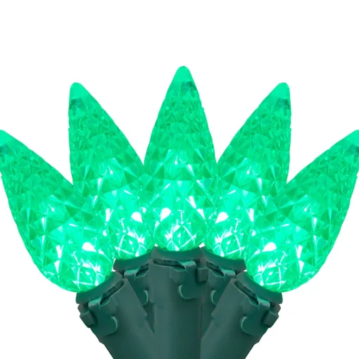 Clearance 70-Count Green Faceted C6 LED Christmas Light Set - 23ft Green Wire C5 & C6 Lights