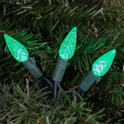 Clearance 70-Count Green Faceted C6 LED Christmas Light Set - 23ft Green Wire C5 & C6 Lights