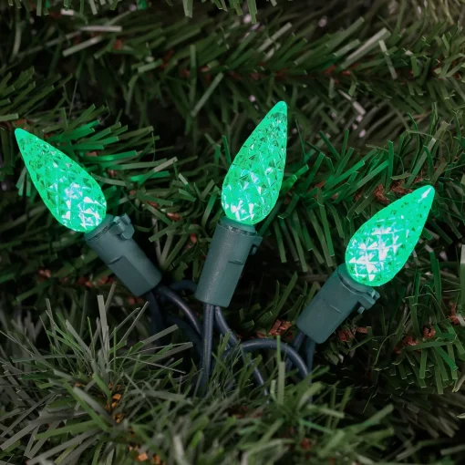 Clearance 70-Count Green Faceted C6 LED Christmas Light Set - 23ft Green Wire C5 & C6 Lights