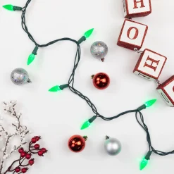 Clearance 70-Count Green Faceted C6 LED Christmas Light Set - 23ft Green Wire C5 & C6 Lights