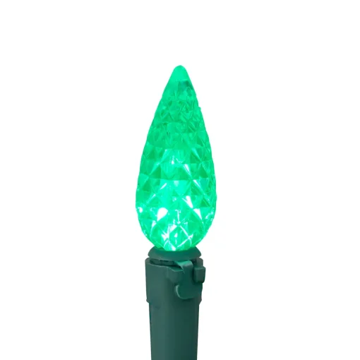 Clearance 70-Count Green Faceted C6 LED Christmas Light Set - 23ft Green Wire C5 & C6 Lights