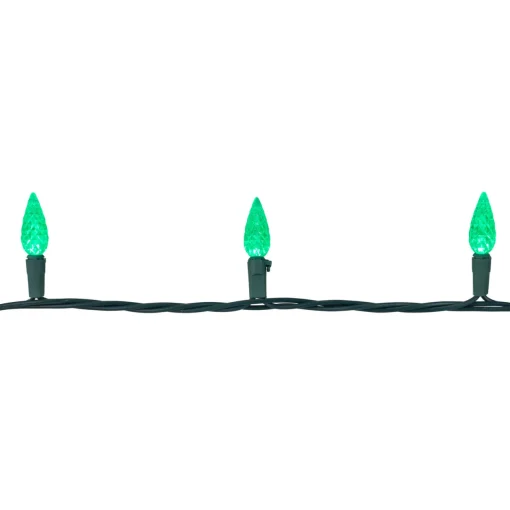 Clearance 70-Count Green Faceted C6 LED Christmas Light Set - 23ft Green Wire C5 & C6 Lights