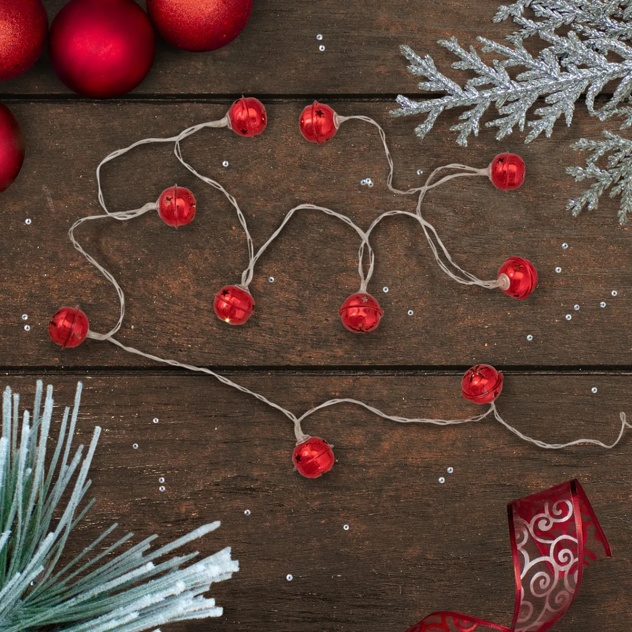 Clearance 10-Count LED Red Christmas Bells Fairy Lights, 5.5ft, Copper Wire Fairys