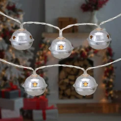 Clearance 10-Count LED Silver Christmas Bells Fairy Lights, 5.5ft, Copper Wire Novelty