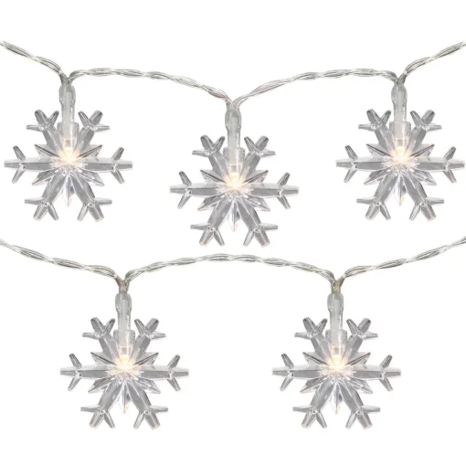 Clearance 10-Count LED Snowflake Christmas Fairy Lights, 4.25ft, Copper Wire Fairys