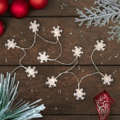 Clearance 10-Count LED Snowflake Christmas Fairy Lights, 4.25ft, Copper Wire Fairys