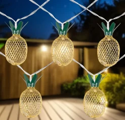 New 10-Count LED Warm White Gold Pineapple String Lights - 3' Clear Wire Novelty