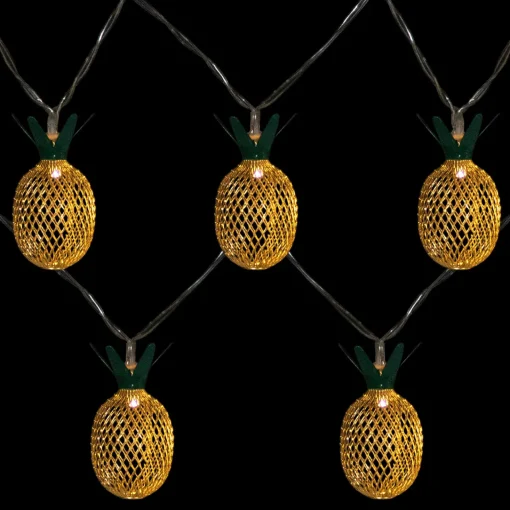 New 10-Count LED Warm White Gold Pineapple String Lights - 3' Clear Wire Novelty