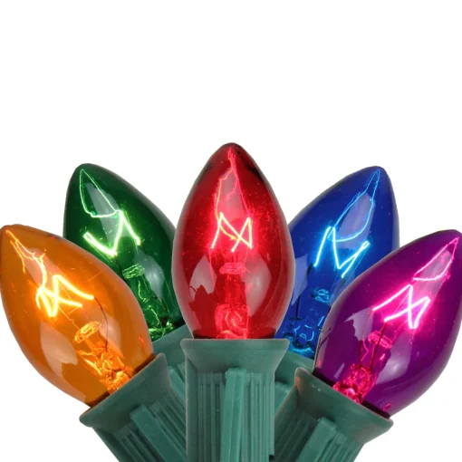 Clearance 25-Count Multi-Color C7 Christmas Light Set, 24ft Green Wire C7 & C9 Lights