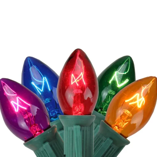 Clearance 25-Count Multi-Color C7 Christmas Light Set, 24ft Green Wire C7 & C9 Lights