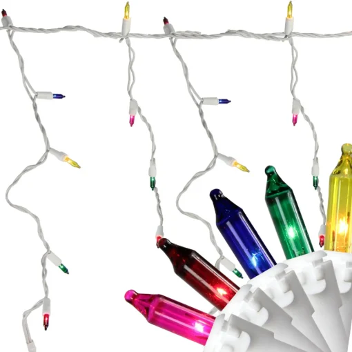 Clearance 50-Count Multi-Color Mini Icicle Christmas Light Set - 6ft White Wire Icicles
