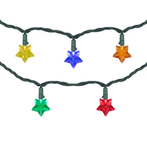 Clearance 20-Count Multi-Colored Star Shaped LED Christmas Light Set- 4.5ft, Green Wire Novelty