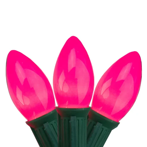 Best 25-Count Opaque Pink C9 Mini Christmas Light Set, 24ft Green Wire C7 & C9 Lights