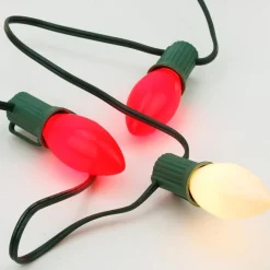 Hot 25-Count Opaque Red and White Candy Cane C7 Christmas Light Set, 24ft Green Wire C7 & C9 Lights