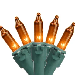 Online 50-Count Orange Mini Christmas Light Set - 10' Green Wire Incandescent
