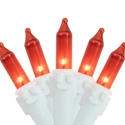 Discount 100-Count Orange Mini Christmas Lights Set, 20.25ft White Wire Incandescent