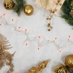 Discount 100-Count Orange Mini Christmas Lights Set, 20.25ft White Wire Incandescent