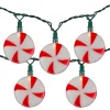 Clearance 10-Count Peppermint Shaped Christmas Light Set, 6ft Green Wire Novelty