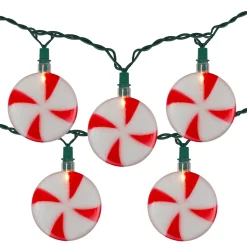 Clearance 10-Count Peppermint Shaped Christmas Light Set, 6ft Green Wire Novelty