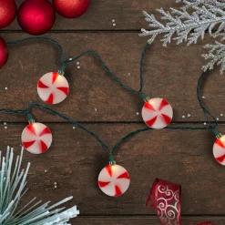 Clearance 10-Count Peppermint Shaped Christmas Light Set, 6ft Green Wire Novelty