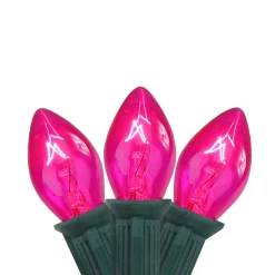 New 25-Count Pink C7 Christmas Light Set, 24ft Green Wire C7 & C9 Lights