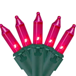 Best 50-Count Pink Mini Christmas Light Set - 10' Green Wire Incandescent