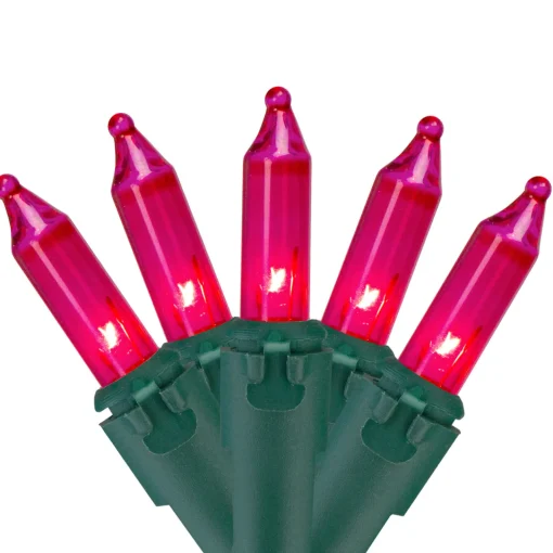 Best 50-Count Pink Mini Christmas Light Set - 10' Green Wire Incandescent