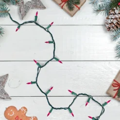Best 50-Count Pink Mini Christmas Light Set - 10' Green Wire Incandescent