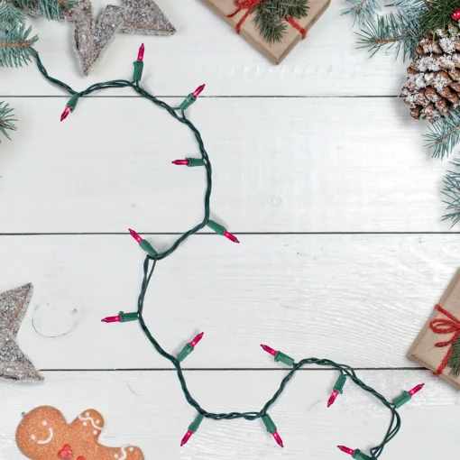 Best 50-Count Pink Mini Christmas Light Set - 10' Green Wire Incandescent