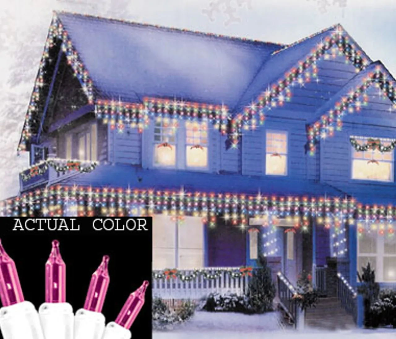 100-Count Pink Mini Icicle Christmas Lights, 4.6ft White Wire Icicles