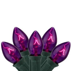 Online 25-Count Purple C7 Transparent Christmas Light Set, 24ft Green Wire C7 & C9 Lights