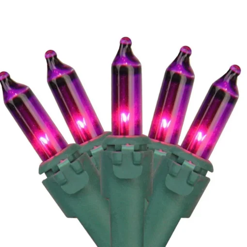 Outlet 50-Count Purple Mini Christmas Light Set, 24.5ft Green Wire Incandescent
