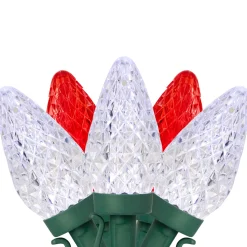Hot 100-Count Red and Pure White Faceted LED C9 Christmas Lights, 66ft Green Wire C7 & C9 Lights