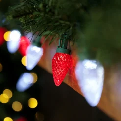 Hot 100-Count Red and Pure White Faceted LED C9 Christmas Lights, 66ft Green Wire C7 & C9 Lights